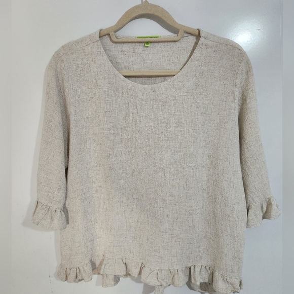 Trisha Tyler Linen Ruffle Hem Top, Size Large - Picture 1 of 7